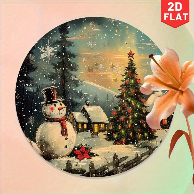 1 قطعة 7.87x7.87 بوصة الألومنيوم 2D شقة ، ثلج الشتاء العجائب شجرة عيد الميلاد الحديد علامة معدنية ، 7.87 بوصة جولة الرجعية جدار ديكور ،