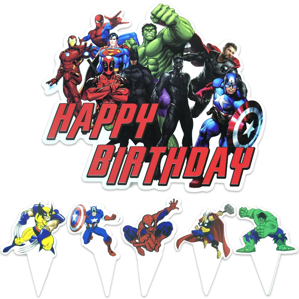 25pcs/lot Avengers Superhero Theme Cake Topper Kids Boys Favors Baby Shower Happy Birthday Events Party Decoration Cupcake Picks