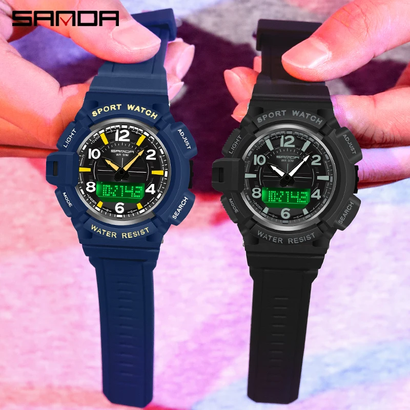 SAMDA New Sport Watches For Men 50M Waterproof Clock Alarm Dual Display Quartz Wristwatch Military Resisitant Mens Watch