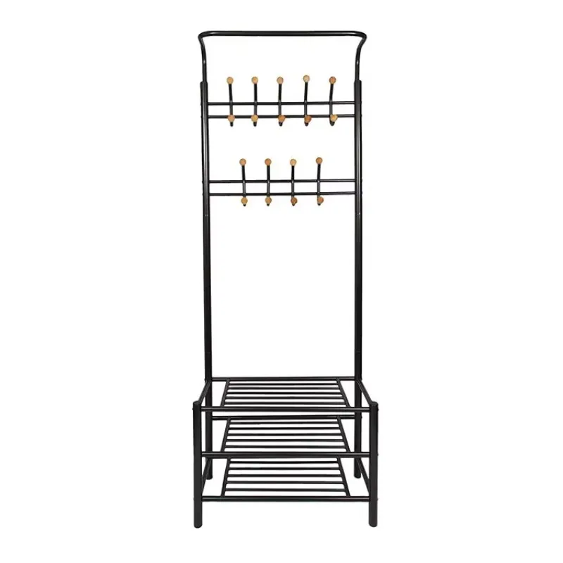 Grote kapstok, halboom met schoenengarage 9-haak ganghanger, hanger metalen frame zwart