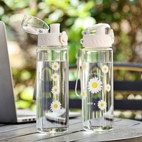 780ml Daisy Flower Plastic Water Bottle Sports Transparent Water Bottle Portable Gym Travel Clear Leakproof Drinking Bottle