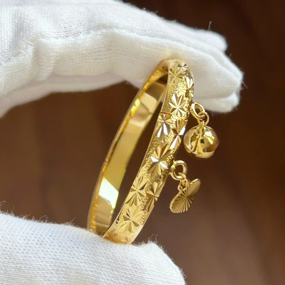 

Stainless Steel Gold Color Bells Heart Star Small Size Cuff Bangle Bracelet for Girls Fashion Jewelry Birthday Gifts