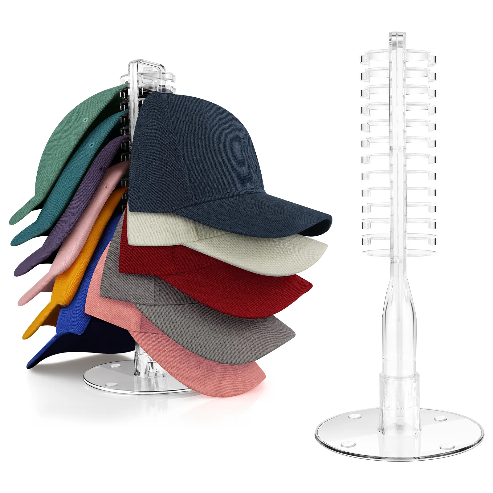 

Baseball Cap Hanging Rack, Standing Baseball Cap Organizer, Holds up to 32 Baseball Caps, Standing Hat Rack with Base - Clear