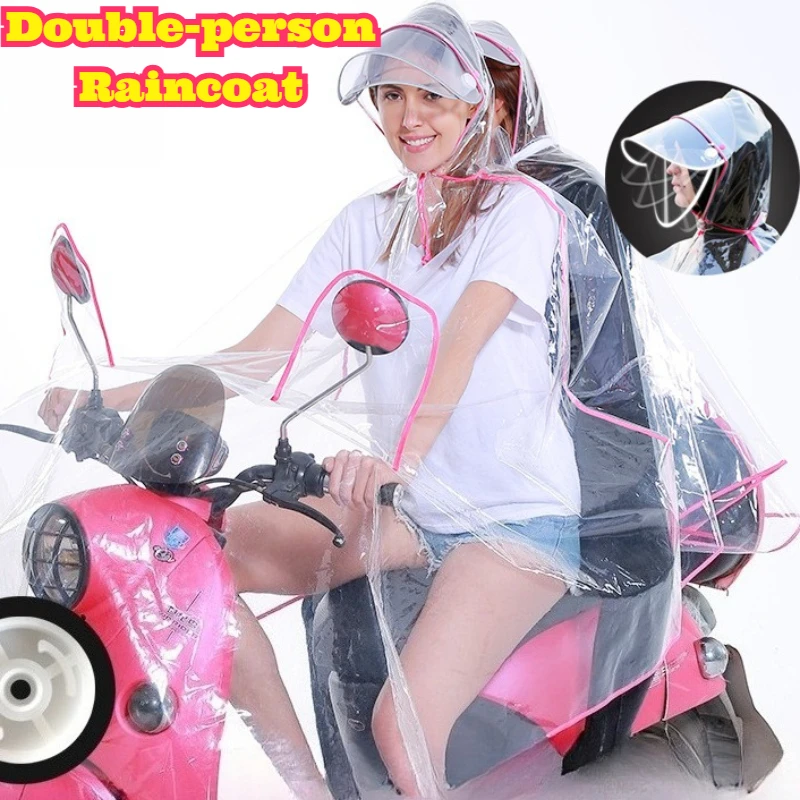 Transparent EVA Double Rain Cover Double Hood Bike Scooter Motorcycle Thickened Waterproof Riding Shield Unisex Commute Travel