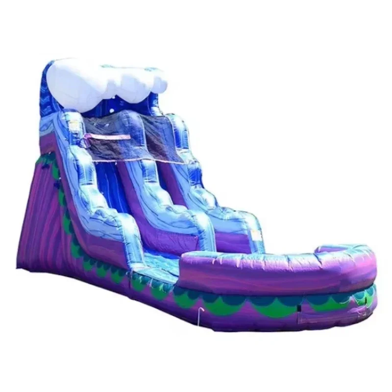 Inflatable water slide with children and adult swimming pool