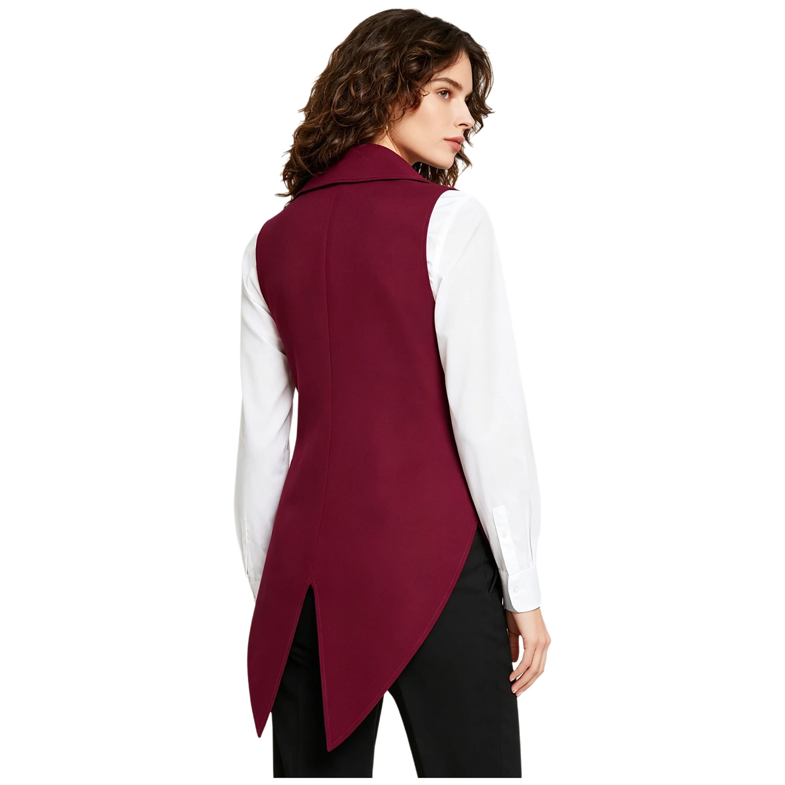 Womens Vintage Tailcoat Jacket Waistcoat Open Front Sleeveless Lapel Satin Lining Formal Vest Top Cocktail Party Club Stage Wear