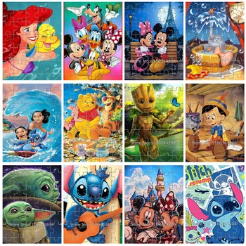 Personaggi Disney 35 pezzi Puzzle topolino Winnie The Pooh Lilo Stitch Jigsaw Puzzle giocattoli educativi fatti a mano per bambini