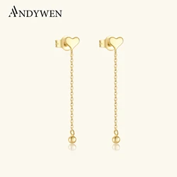 ANDYWEN 925 Sterling Silver Heart Bead Long Plain Piercing Drop Earring 2024 Luxury Delicate Gift Women Wedding Jewelry Gift