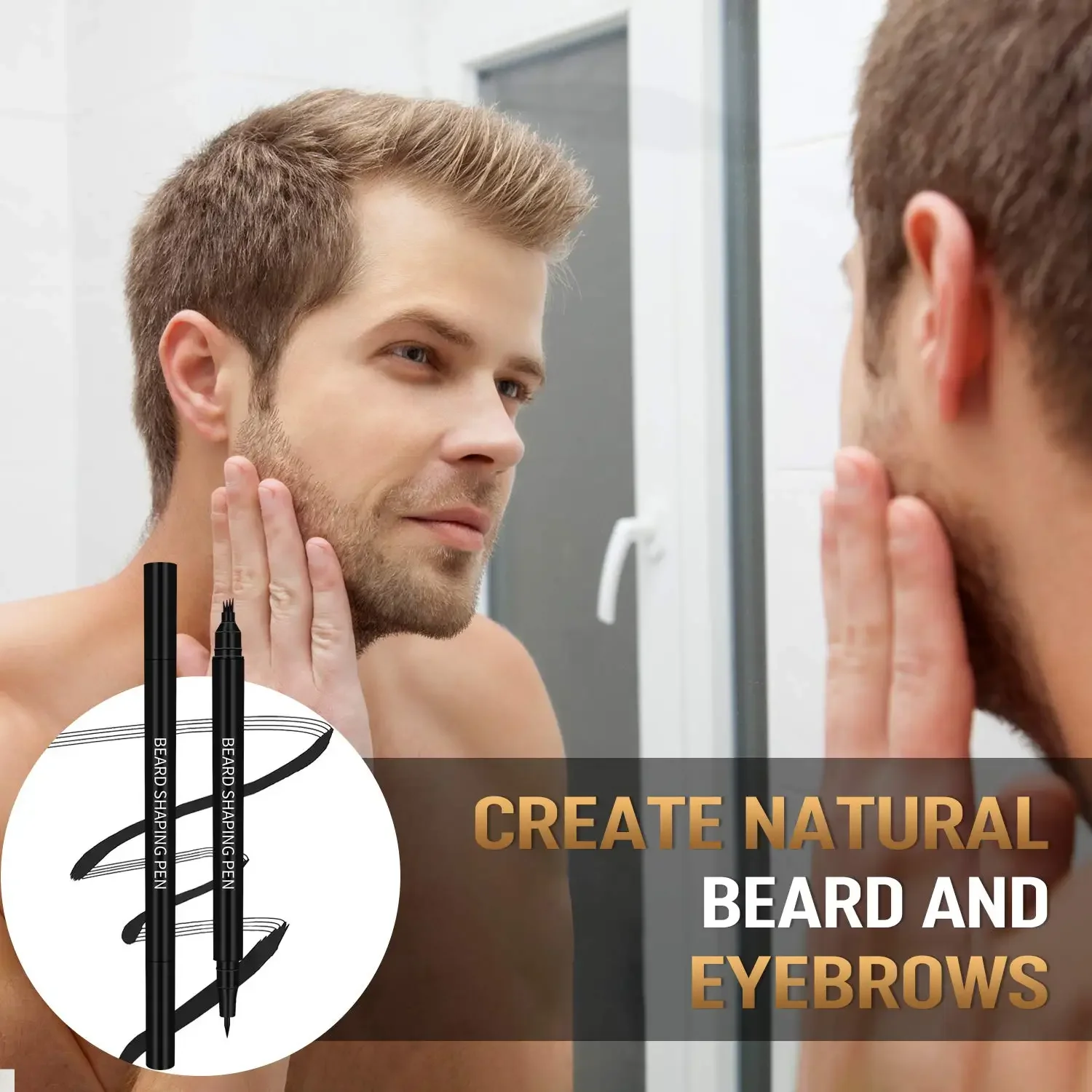 Pluma de barba impermeable 2 en 1, lápiz de relleno y cepillo, potenciador de barba, reparación duradera, herramientas de modelado para colorear bigote