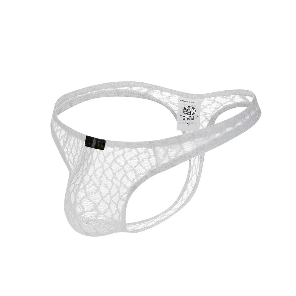 เซ็กซี่ชายกางเกงบางเฉียบโปร่งใสกางเกงลูกไม้ตาข่าย Thongs Low Rise T-Back G-Strings ยืดหยุ่น Sissy กระเป๋ากางเกง