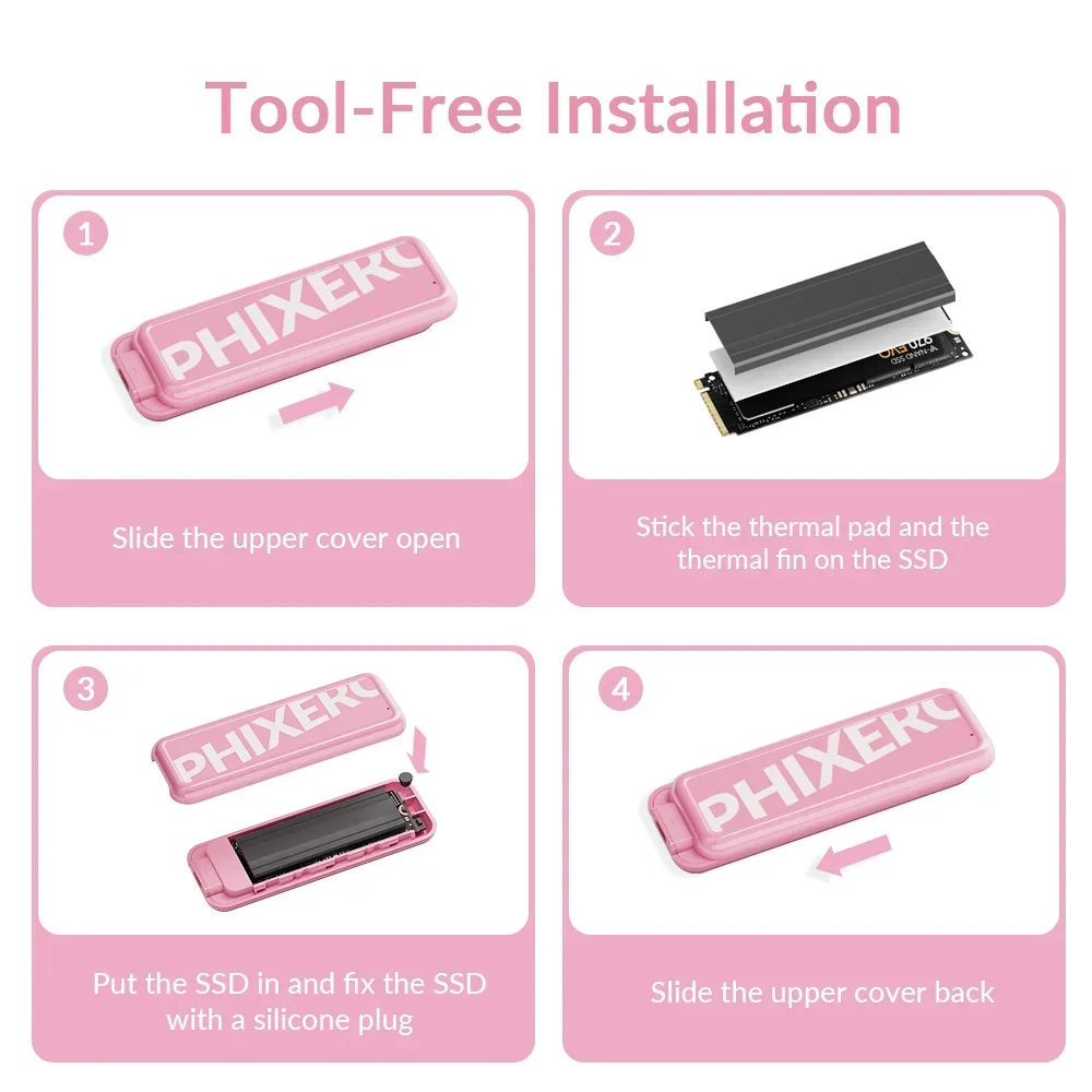 PHIXERO penutup SSD NVMe M2 tren baru 6Gbps 10Gbps USB 3.2 Gen 2 casing SSD tipe C M.2 UASP mendukung tidur cerdas untuk PC Laptop