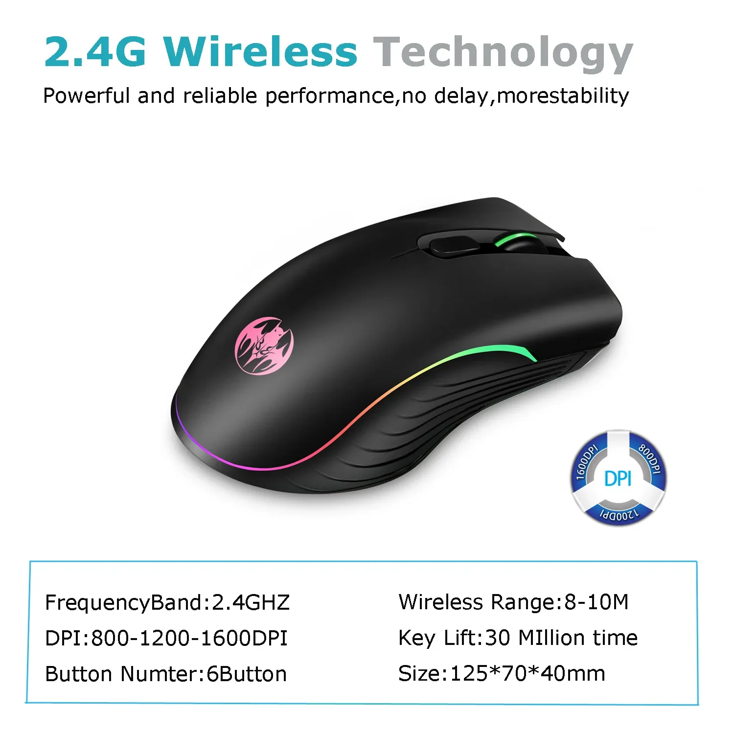 ماوس شحن لاسلكي 2.4G/خزنة بطارية مضيئة ملونة، شحن لاسلكي، ماوس لاسلكي مضيء