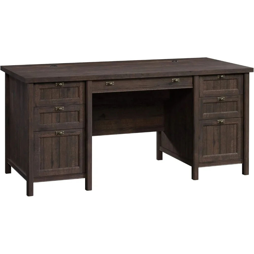 

Costa Office Desk with Drawers, Executive Desk with File Drawer Storage, in Coffee Oak