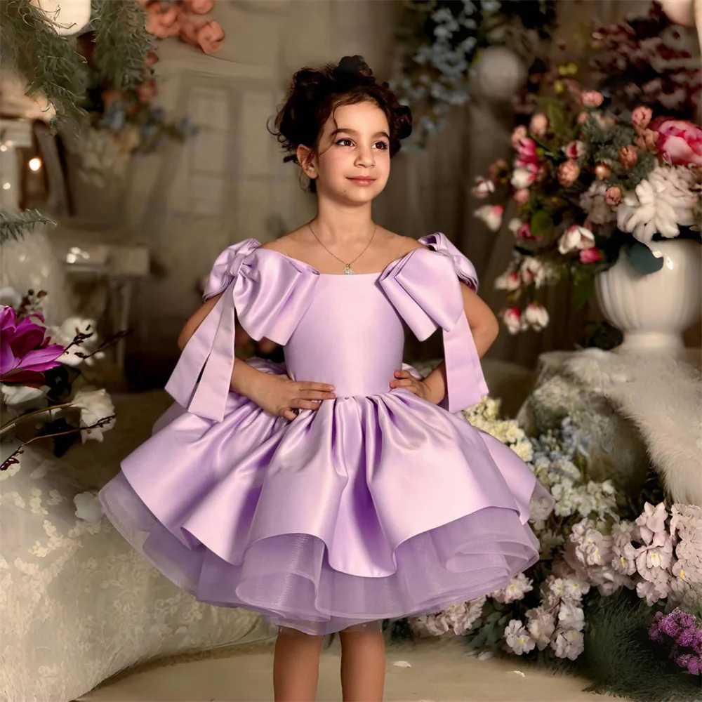 

Flower Girl Dress Dearin Off-the-shoulder Ball Gown Mini Length Skirts Fold Bows Draped Tulle Dresses