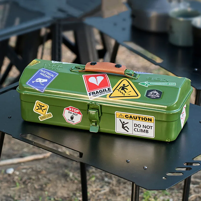 ISE MOUNT Outdoor Camping Toolbox With Stickers Miscellaneous Storage Box Portable Handheld Metal Storage Box