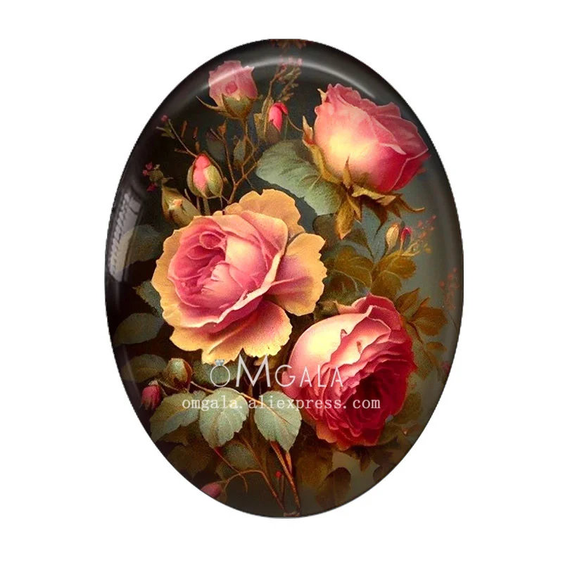 Vintage Oil Paintings Flowers Pattterns 13x18mm/18x25mm/30x40mm Oval photo glass cabochon demo flat back Making findings