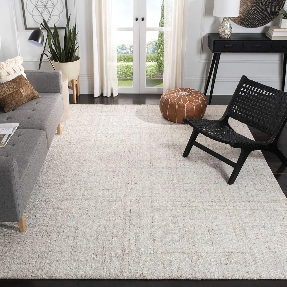 

SAFAVIEH Abstract Collection Area Rug - 8' x 10', Ivory & Beige, Handmade Wool & Viscose, Ideal for High Traffic Areas in Living