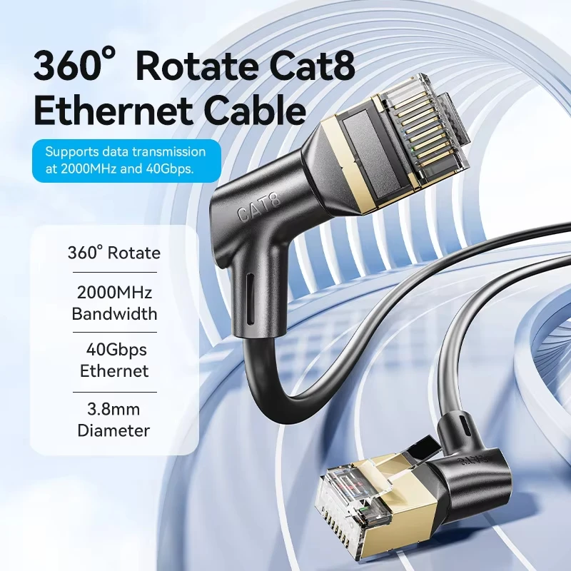 Венеция Новый! 360 °   Поворотный Ethernet-кабель CAT8, 40 Гбит/с, 2000 МГц, сетевой шнур с двойным экраном для ноутбуков, PS 4, маршрутизатор, кабель RJ45