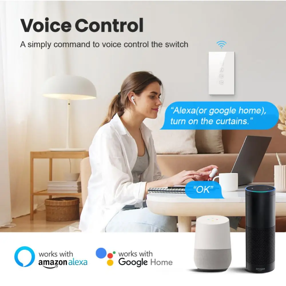 Aubess-Lámpara inteligente Tuya 2 en 1, Interruptor táctil de pared con Wifi, funciona con la aplicación Smart Life, Alexa y Google Home