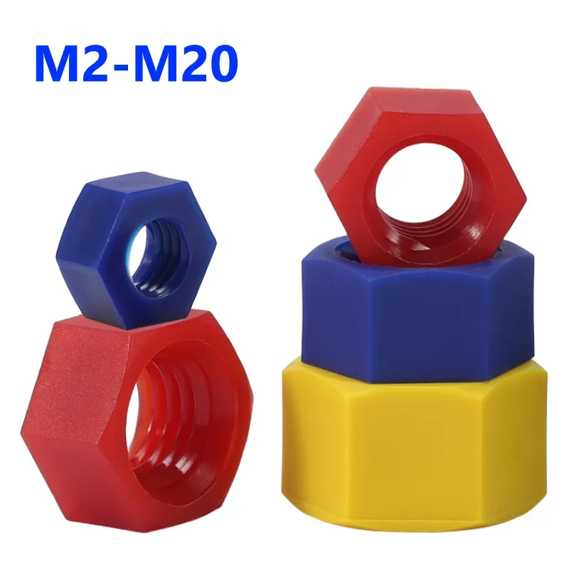 2~50Pcs Colourful Nylon Hex Nut M2 M2.5 M3 M4 M5 M6 M8 M10 M12 M14 M16 M18 M20 Plastic Insulation Hex Hexagon Nut for Bolt Screw