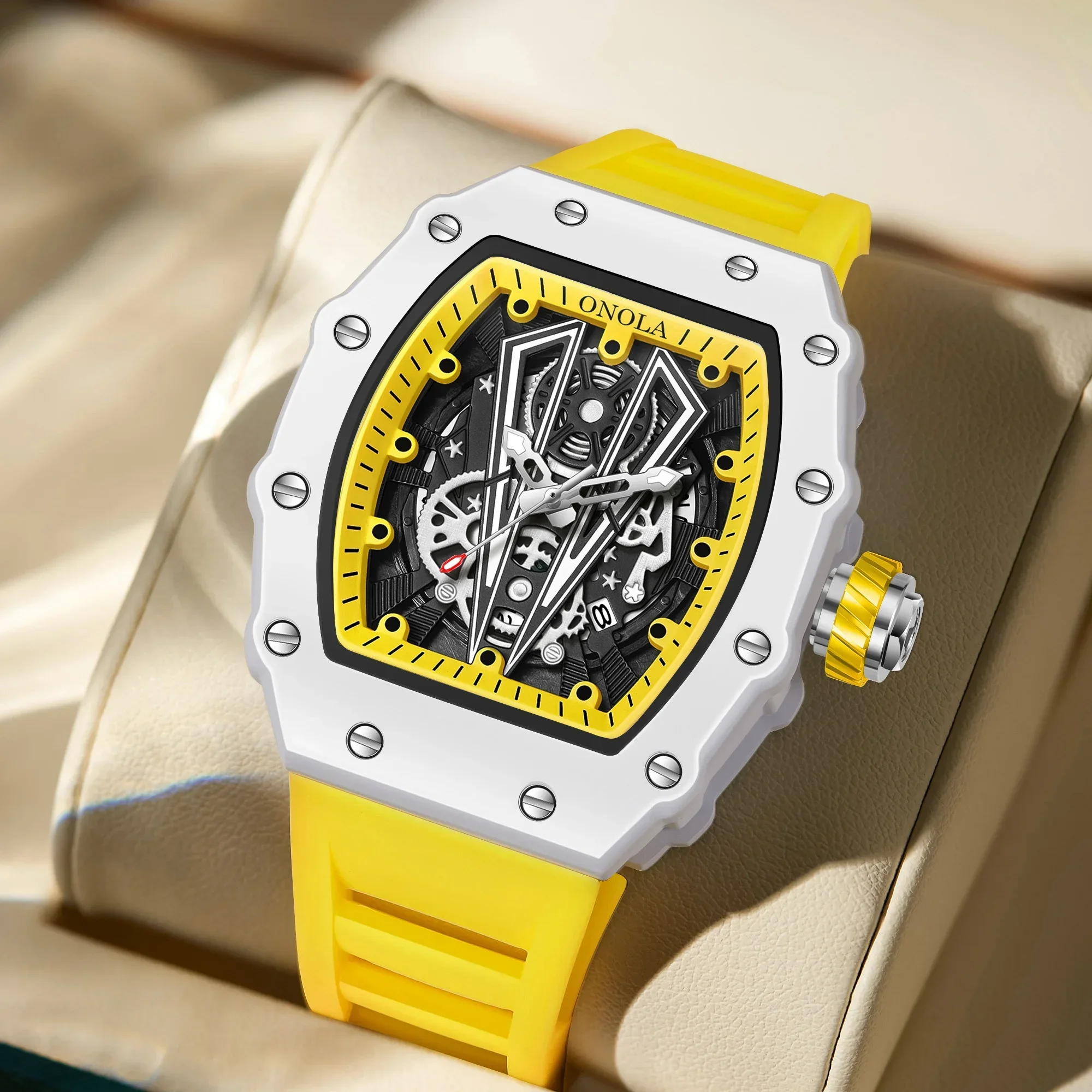 NEW High Quality Men's Watch Quartz ONOLA Fashion Clock Waterproof Silicone Tape Watch for Men - Image 2