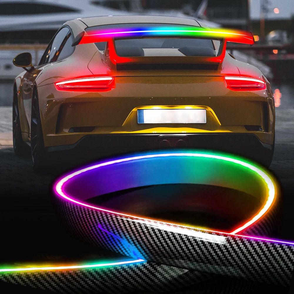 

Car LED Rear Spoiler Light Dream Color Chasing Tail Light Strip Waterproof RGB Daytime Running Turn Signal Reverse Brake Lights