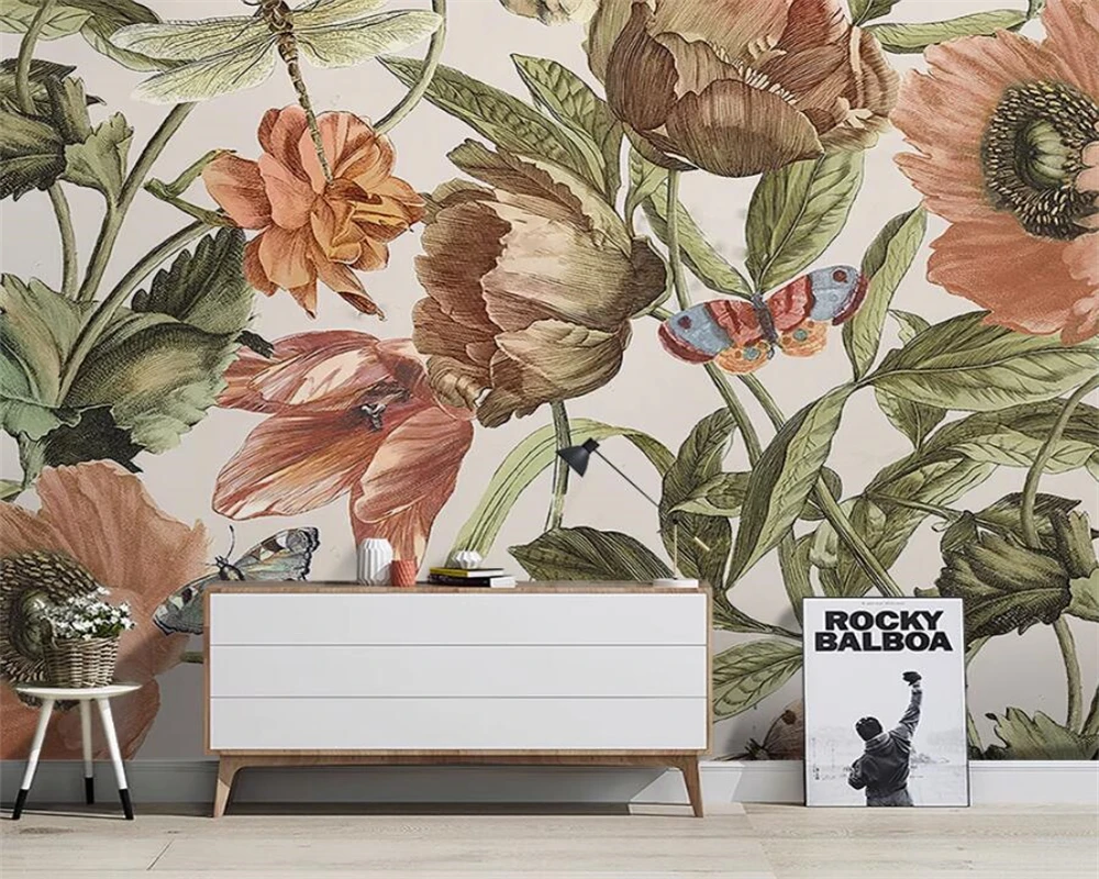 beibehang papel de parede Customized papier peint American floral retro bedroom living room sofa background wallpaper