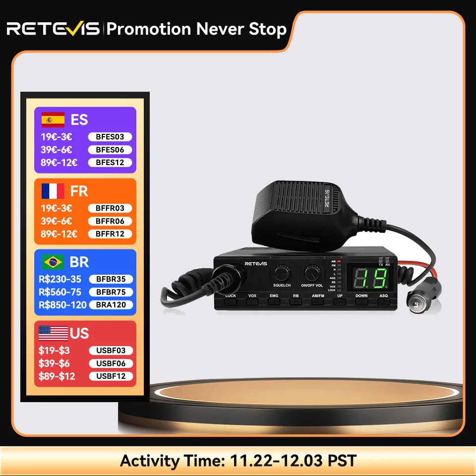 Retevis MB62 Mobile Car CB Radio Communicator AM/FM 27MHz Handheld CB Radio Instant Channel 9/19 Long Range Radios for Truckers