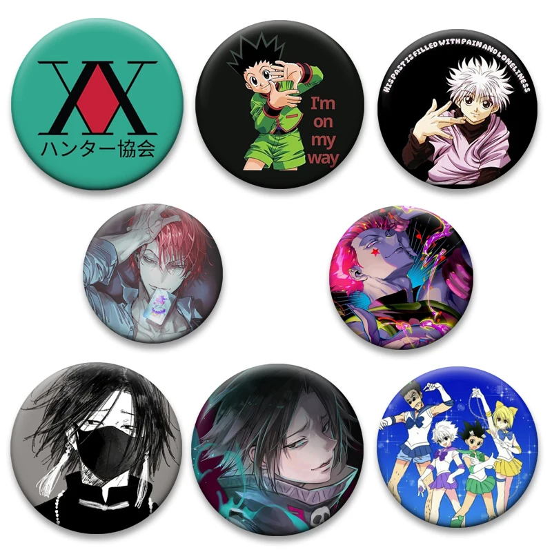 GON FREECSS Killua Zoldyck Kurapika broche Anime Hunter X Hunter insignia redonda exquisita Pin de dibujos animados para mochila accesorios regalo