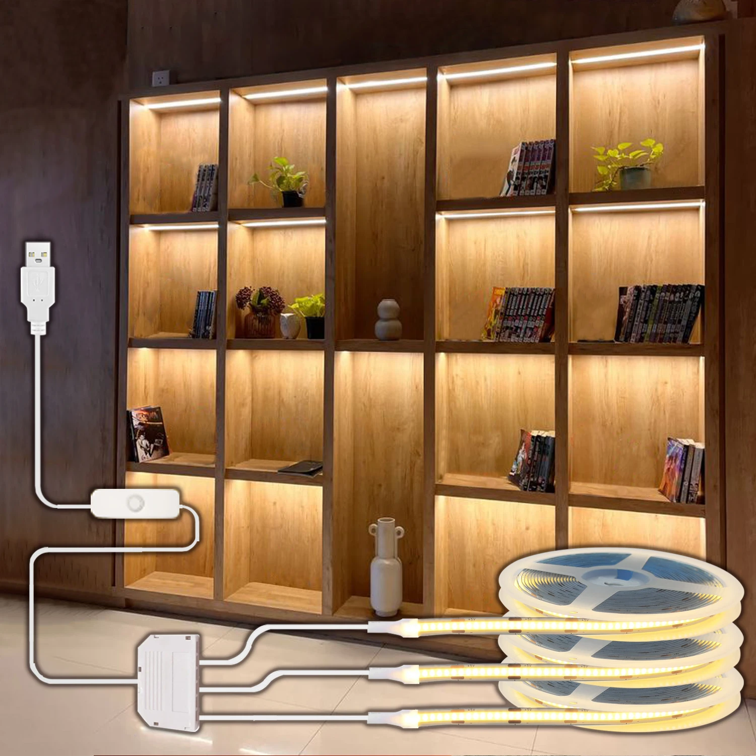 COB Led Strip Light USB 5V Led Tape with Adhesive for Kitchen Cabinets, Wardrobes, Shoe Racks, Showcase Lighting
