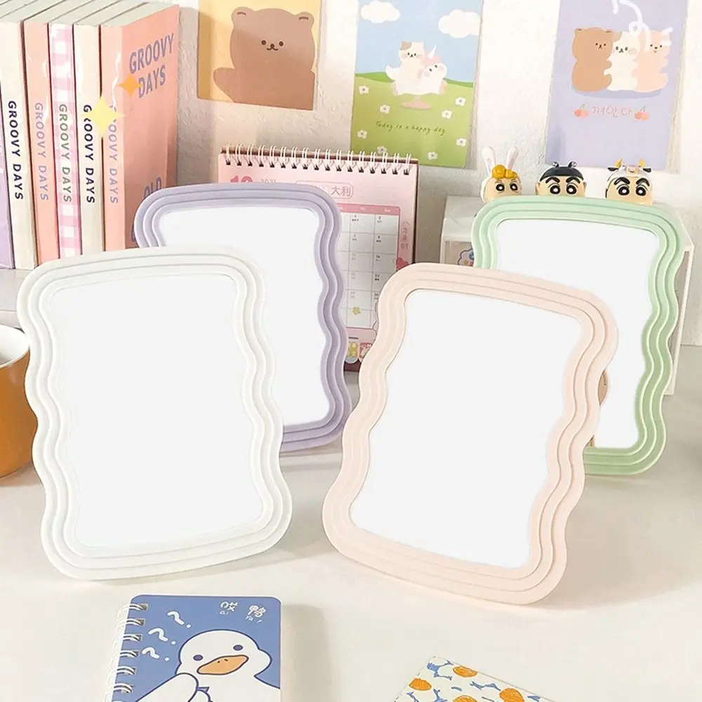Cute Water Ripple Makeup Mirrors Wave Frame Irregular Vanity Mirror Macaron Multifunction Desktop Mirror Living Room Decor