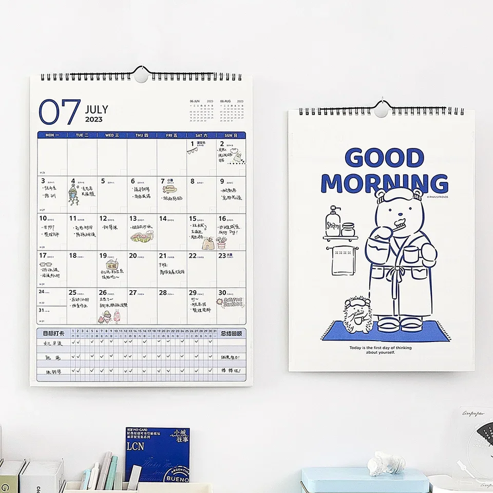 Custom 2024 2025 Wall Hanging Coil Calendar Printing Thick Paper Delicate Desktop Note Office School