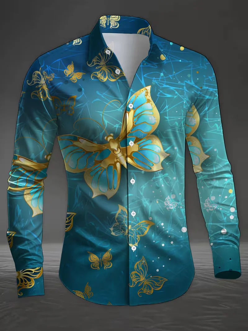 New men's long sleeved shirt with fun artistic patterns 3D printed top suitable for new fashionable casual men