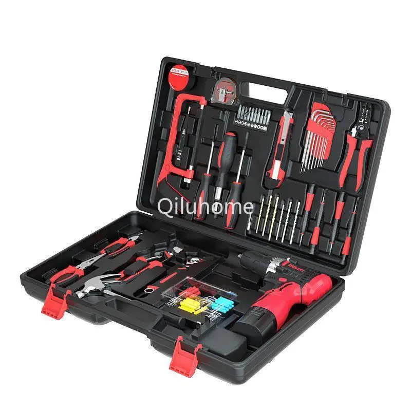 Household Lithium Electric Drill Toolbox Multifunctional Hardware Tool Combination Set Electrician Woodworking