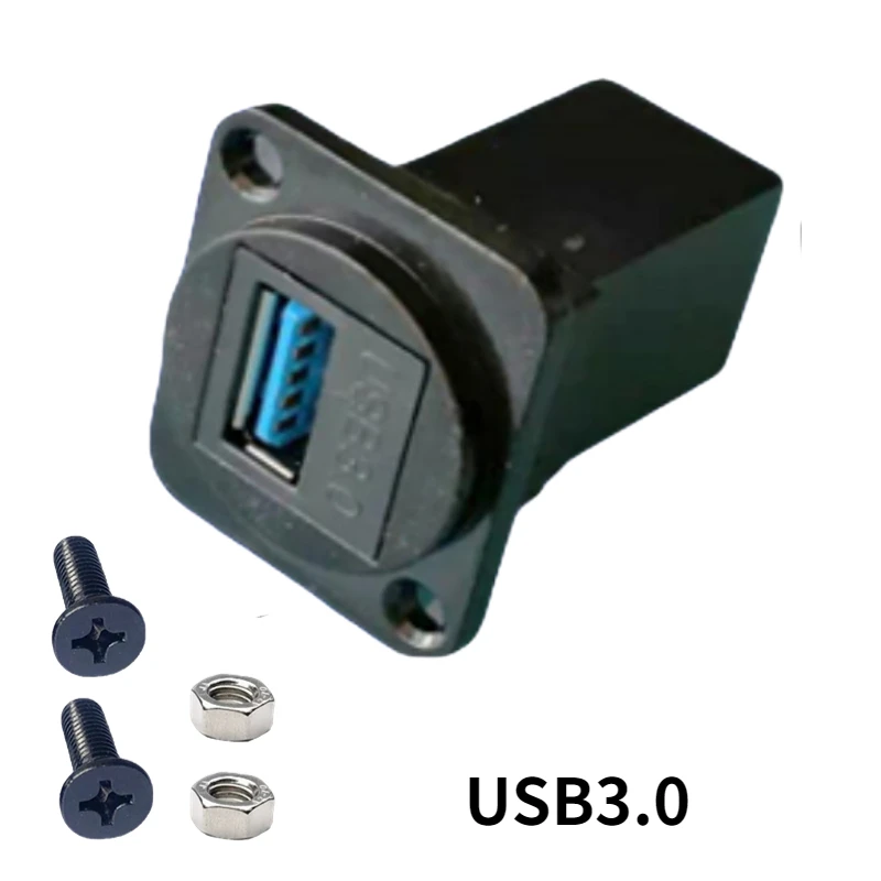 D-type USB 3.0 sambungan bokong lurus tetap sekrup, modul konektor adaptor komponen panel hitam dan perak