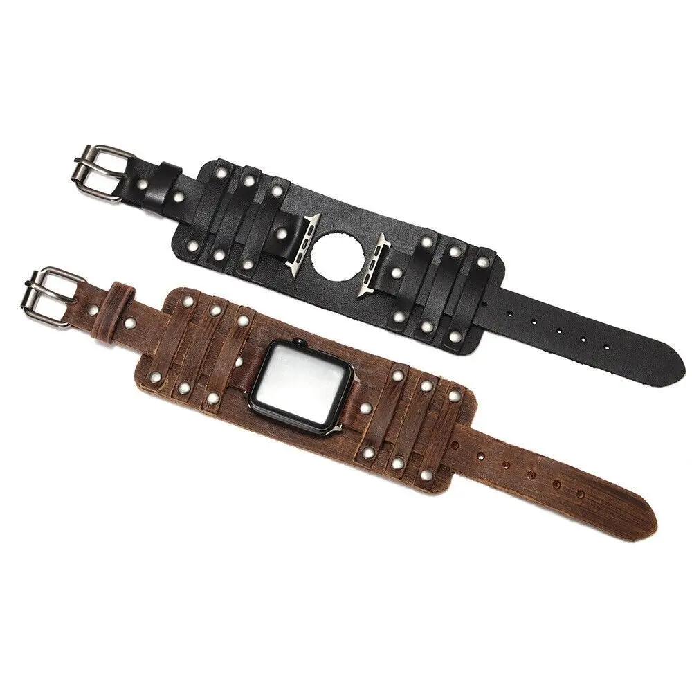 Punk Leather Band Strap for Apple Watch 7 6 5 4 3 SE iWatch 38 40 41 45 42 44mm Smartwatch Accessories