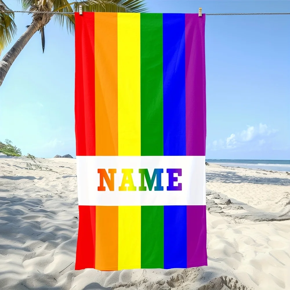 Personalized Striped Beach Towel Custom Name/Text Oversized Microfiber Towel Summer Party Gift for Beach Swimming Bath Sports