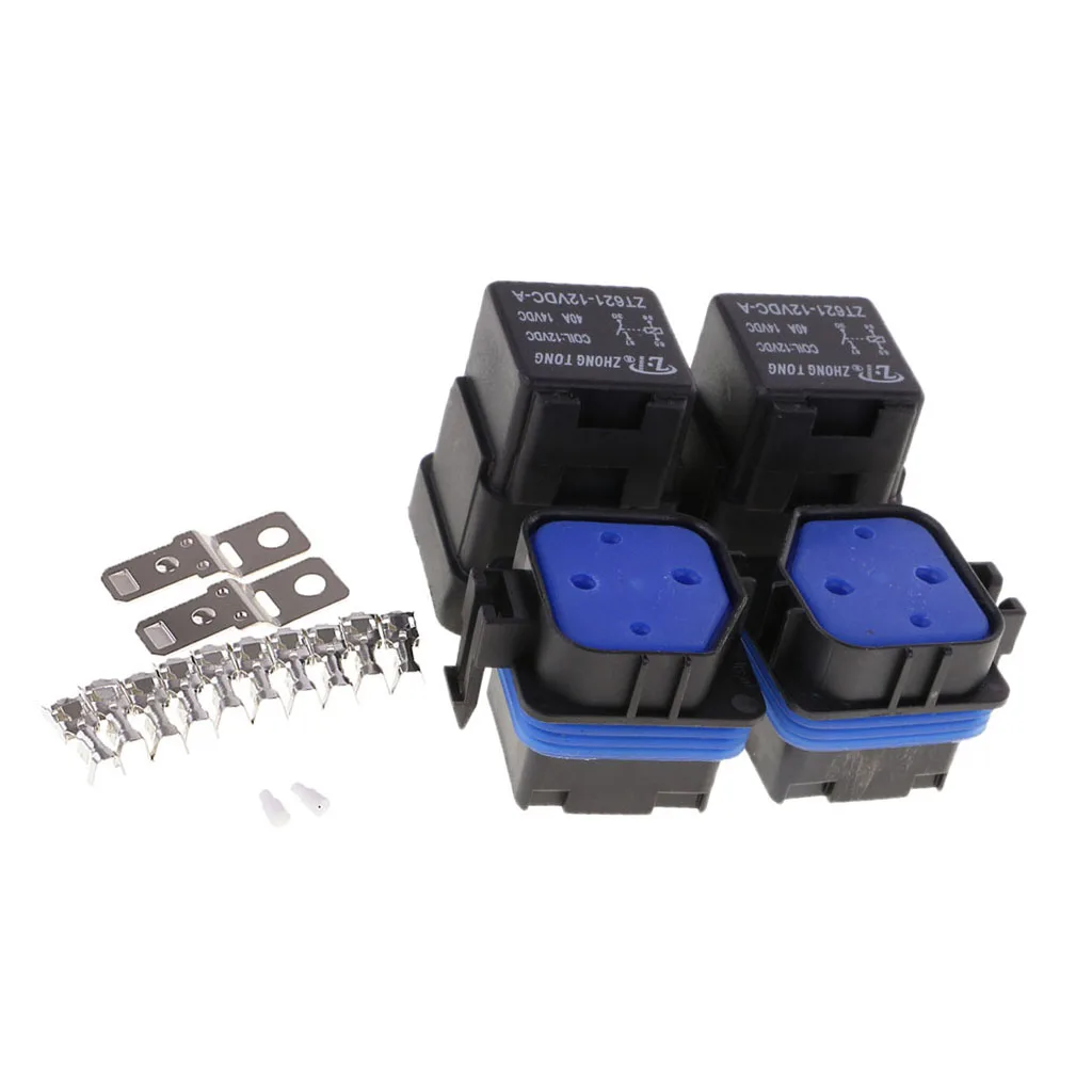 2 Sets 12V 40 four pin Relay And Relay Holder Socket Integrated +Terminals