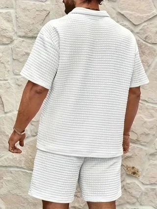 Summer New Men's Set Trendy Casual Fashion Small Square Comfortable Solid Color Polo Sport Set