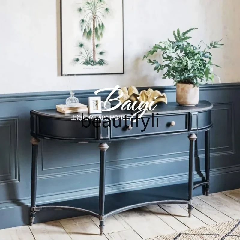 

YH5 French entrance table Solid wood living room retro and old, decorative cabinet Entry entrance table, entrance cabinet