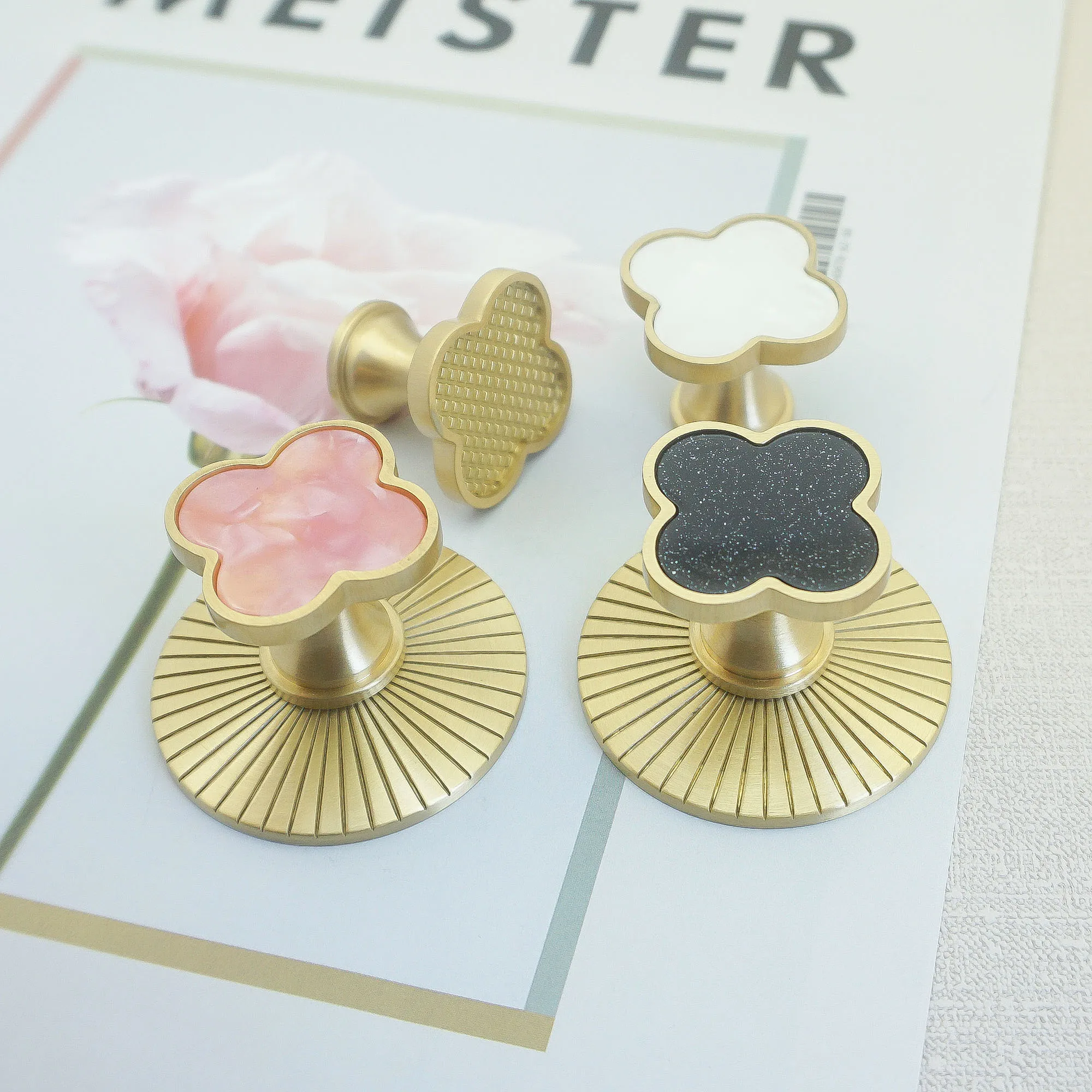 Colorful Brass Drawer Knobs with Backplate Decor Cabinet Handles Creative Cupboard Door Pulls Copper Furniture Hardware 1 piece