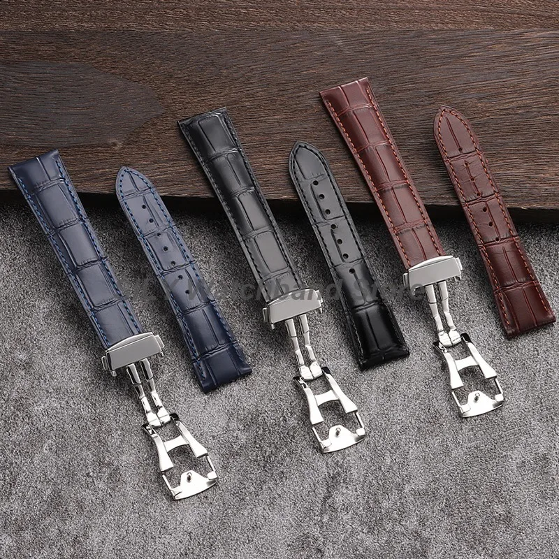 Calfskin Genuine Leather Strap for Seiko for Omega 19mm 20mm 21mm 22mm Business Watch Band for Men Women Folding Buckle Bracelet