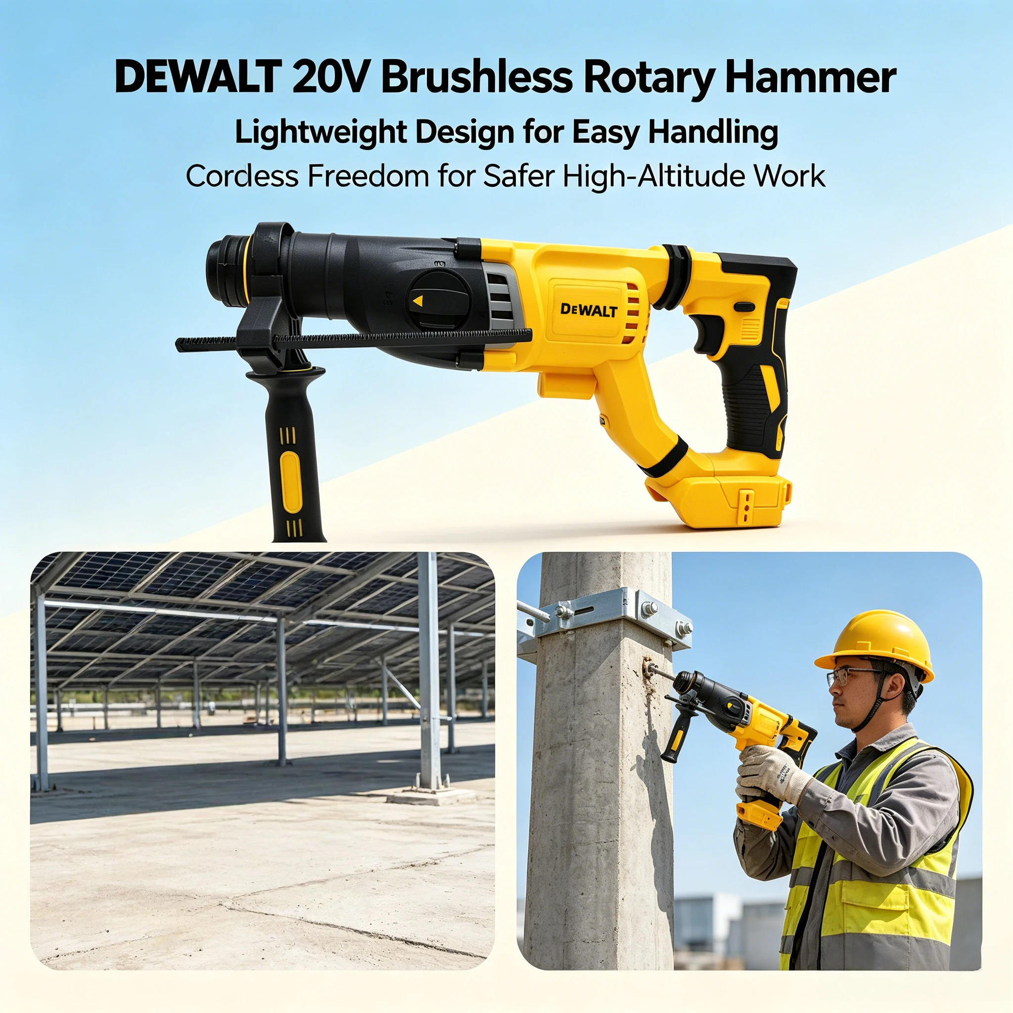 DEWALT DCH263 20V Brushless Cordless Rotary Hammer, SDS PLUS D-Handle Electric Hammer for Wall & Concrete Drilling Power Tools