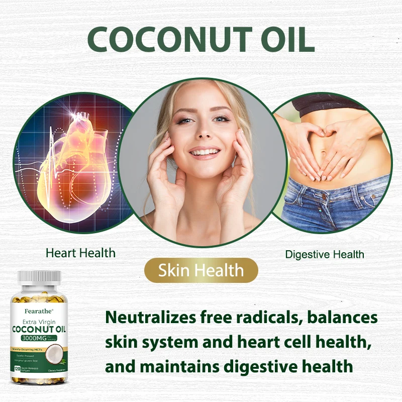 كبسولات زيت جوز الهند 2000 مجم - عضوي بكر ممتاز معصور على البارد للبشرة الصحية والأظافر ونمو الشعر والهضم ومكافحة الشيخوخة #2