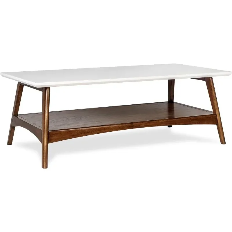 

Rectangular Wood Coffee Table With Solid Wood Frame & Legs,Living Room Coffee Tables With Storage Shelf-Off-White / Pecan Parker