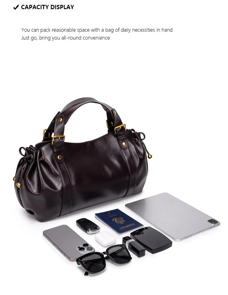 2026 Damen Hobo-Tasche aus weichem Leder, Vintage Schwarz, Plissierte Schultertasche, Designer-inspirierte Handtasche mit großem Fassungsvermögen – Detail 10