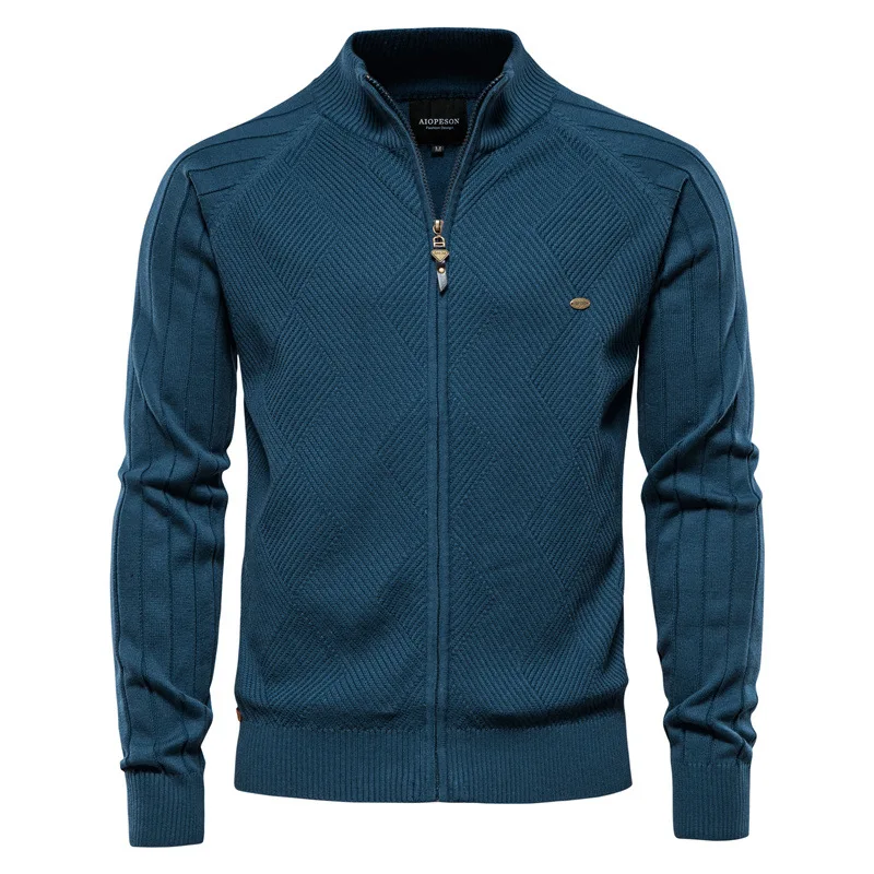 Men's Sweater Autumn Men's Cardigan Jacket New Fashion Solid Color Lapel Jacquard Sweater Turtleneck Casual Knitted Sweater Coat