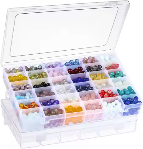 2-Pack 36-Grid Clear Plastic Organizer Box with Adjustable Dividers for Crafts, Jewelry, DIY &amp; Small Items Storage