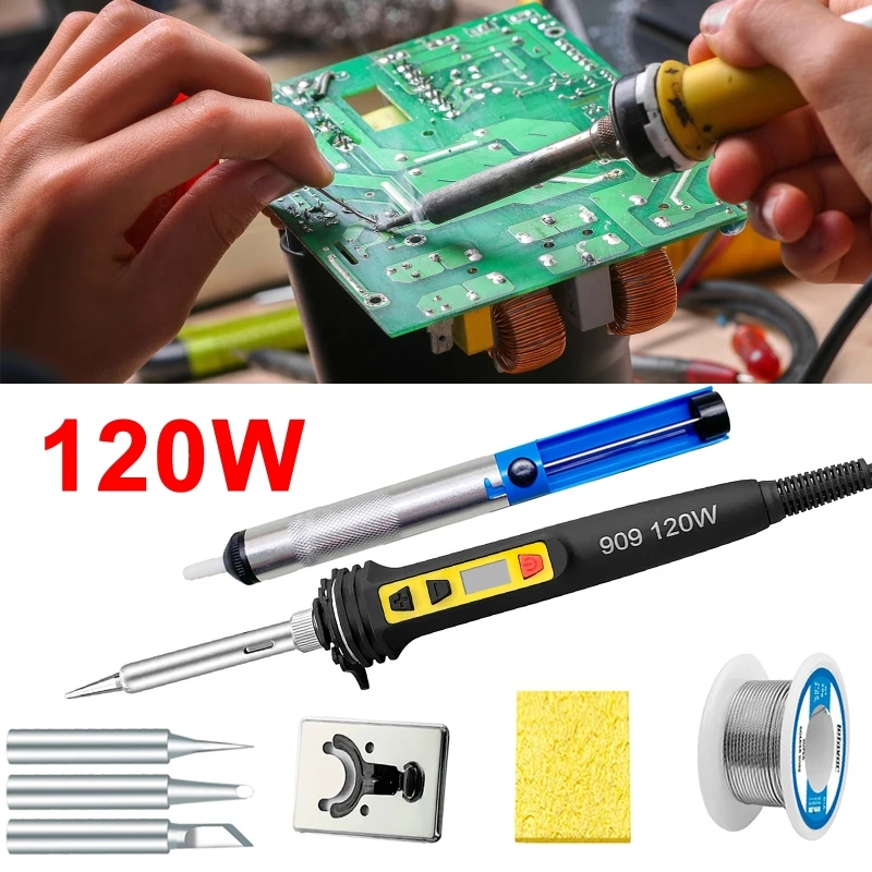 

Electronic Repair Solder Tool Soldering Iron 120W 907 Pencil Head Tip 200-600 Temperature Adjustable Display Phone Repair
