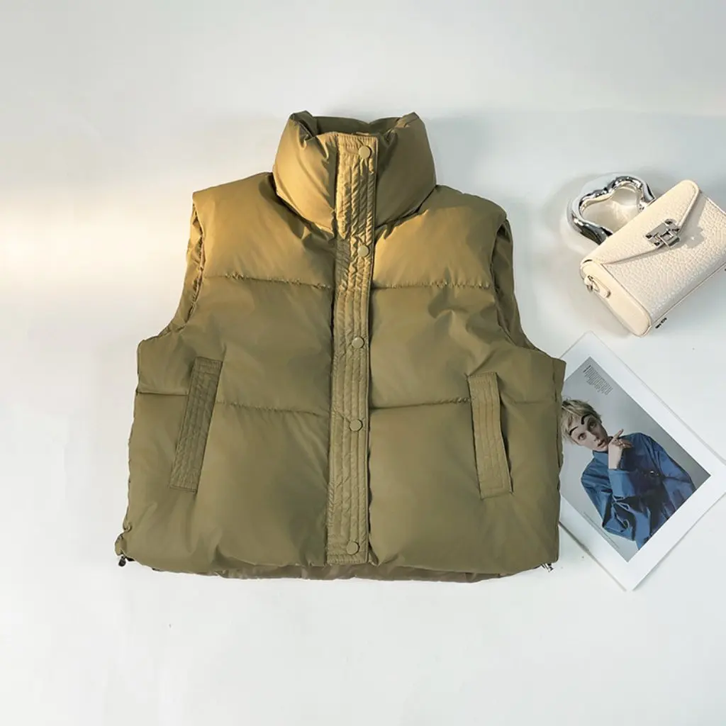 

Women's Casual Loose Lambskin Collar Sleeveless Cotton-Padded Vest Short Vest New in Stock